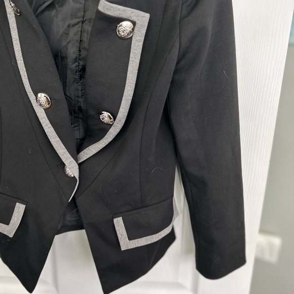 Black with Grey Trim Military Style Blazer - Picture 3 of 5
